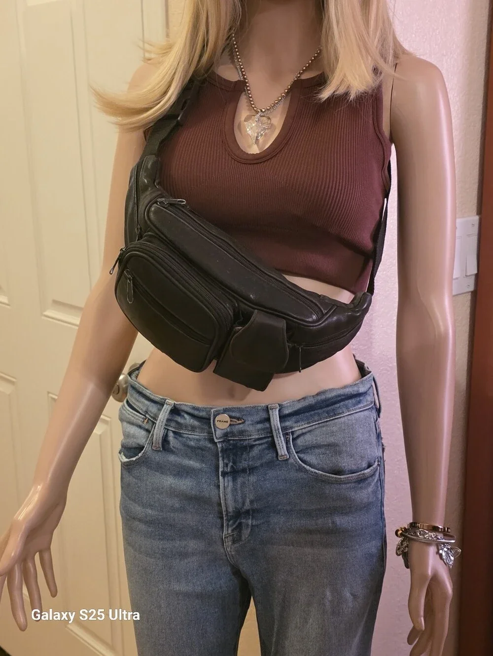 Vintage 90's Espresso Brown Distressed Lambskin Leather Fanny Pack / Waist Bag